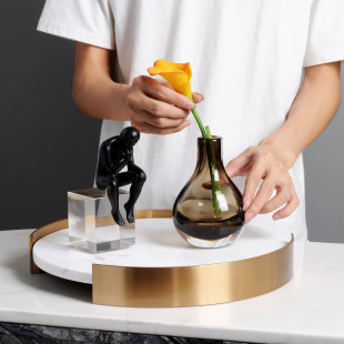 Modern minimalist INS style marble metal frame round tray home hotel bathroom supplies jewelry storage tray