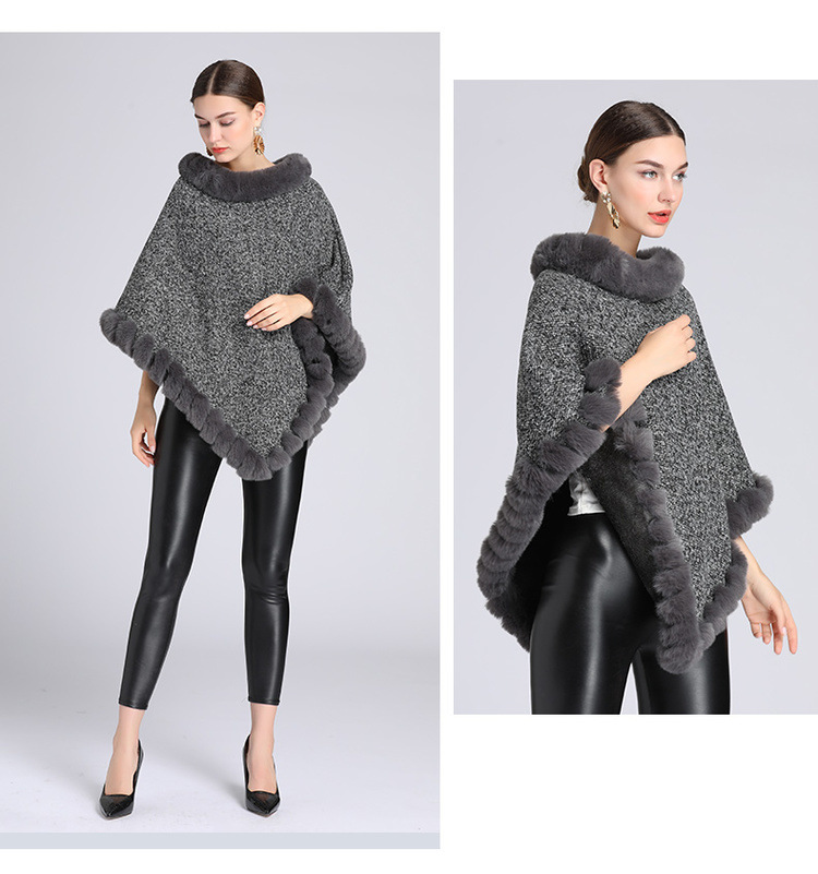 Stickad tröja i plusstorlek med fleece och tjock pälskrage_voghion.com