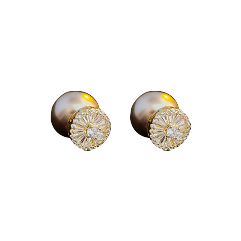 Oro genuino electrochapado aguja de plata circón perla Stud pendientes retro exquisitos pendientes de otoño e invierno pendientes de alta calidad fábrica al por mayor image 6
