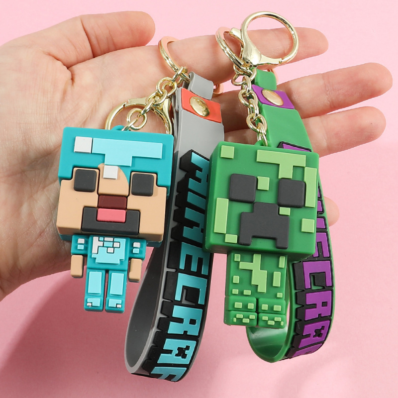 ゲームマインクラフトソフトプラスチックキーホルダーペンダントキーチェーン車のペンダント漫画人形 pvc ビルディングブロック人形|undefined