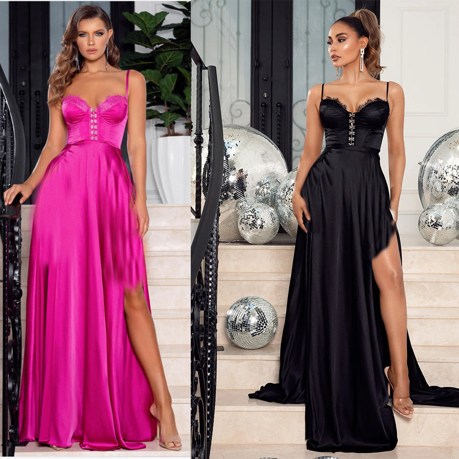 El Comercio exterior europeo y americano nueva ropa de mujer primavera y verano sexy split Correa con pecho algodón banquete vestido de bola vestido de dama de honor