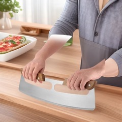 ピザカッター木柄曲げナイフステンレス鋼ピザカッター半円削りナイフベーキングツールピザpizzaカッター