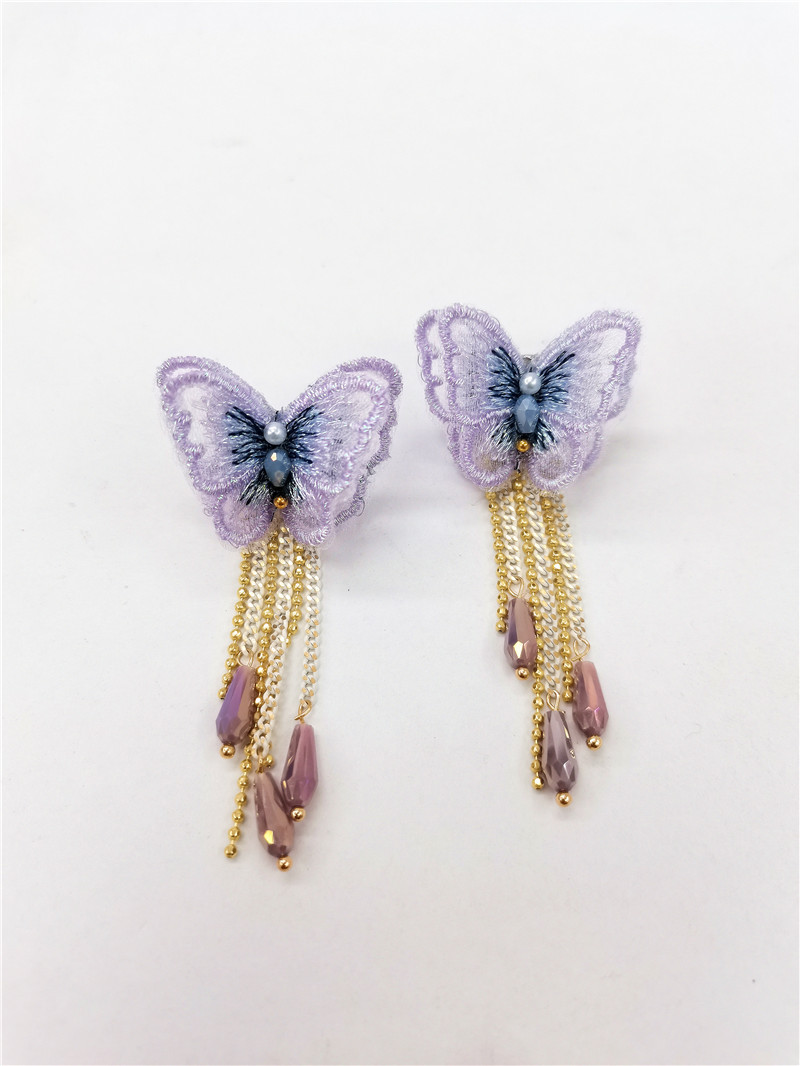 Korean Embroidery Butterfly Tassel Retro Luxury Fairy Earrings Long Earrings Crystal display picture 1