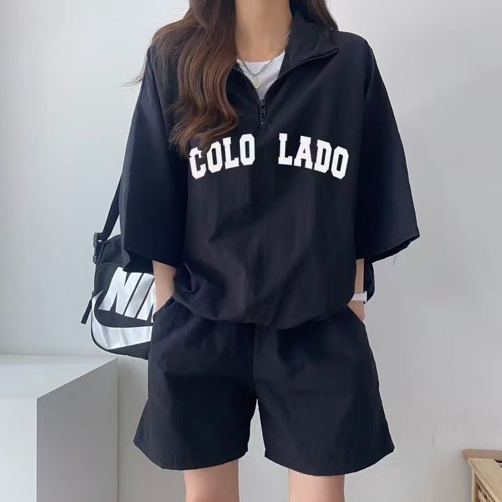 Korean Style Sportswear Suit for Women, Summer 2026 New Style, Short-Sleeved Shorts, Campus Style, Cute Girl Running Two-Piece Set