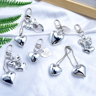 New white K silver love bow key chain pendant creative bead chain pendant mobile phone lanyard luggage accessories