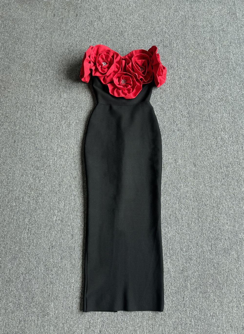 Women's Clothing Red Fashion Large Flower Slim Tube Top Sleeveless Tight Casual Long Bandage Dress Evening Dress Women's Clothing_voghion.com