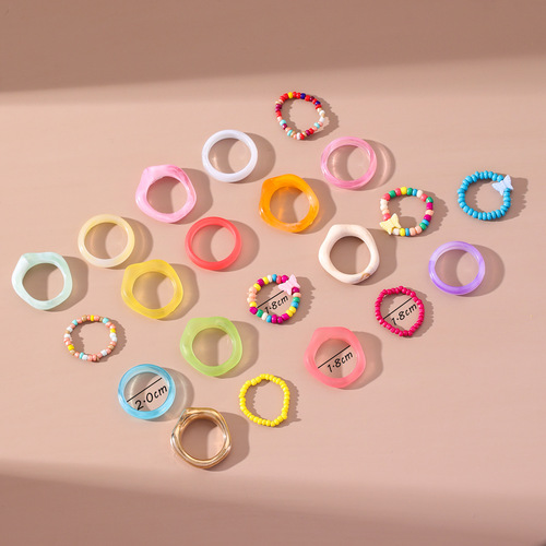 Spring and summer new candy color butterfly ring set, non-fading niche resin cute ring for women cross-border wholesale