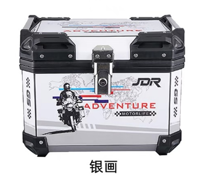 Baúl trasero de motocicleta de aleación de aluminio al por mayor de fábrica, baúl trasero de PP/ABS con baúl plano trasero con relieve en X