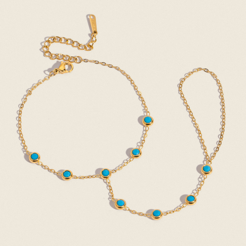 Xia Ling Cross-Border Best-Selling High-End Blue Turquoise Bracelet, Stainless Steel Vacuum Electroplated 18K Gold Versatile Jewelry