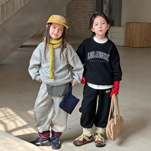 2025冬季新款韩版儿童字母印花加绒套装男女童休闲卫衣卫裤两件套