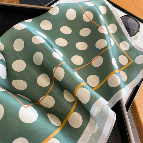 Korean version of sweet polka dot small silk scarf for women mulberry silk decorative scarf shawl temperament silk 53 square scarf spring and autumn