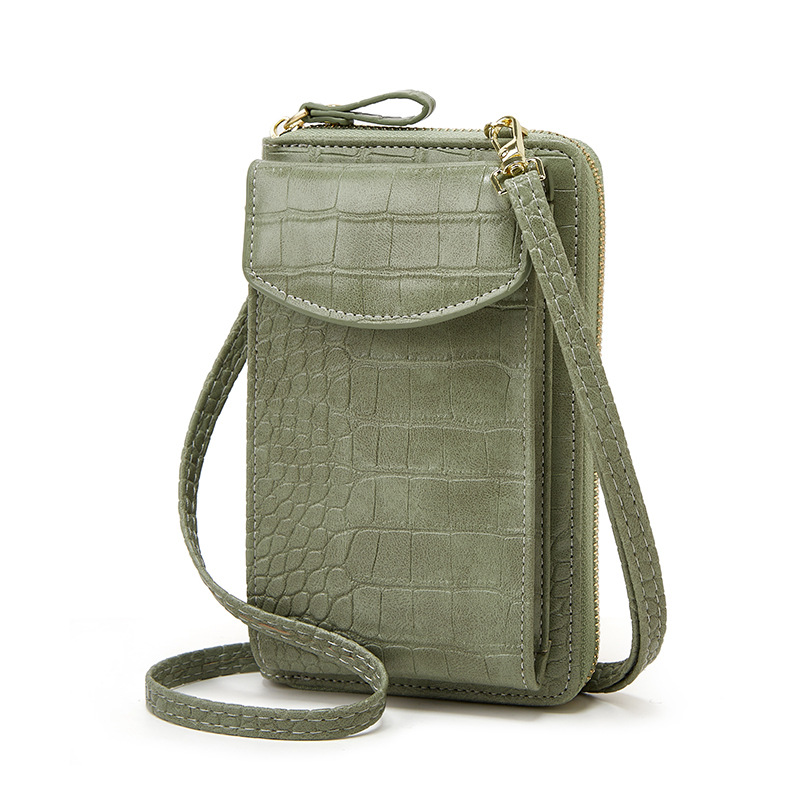 One-shoulder bag, phone bag, capacious wallet, coins, card holder, crocodile print