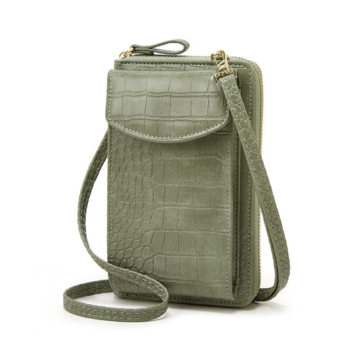 New crocodile pattern mobile phone bag can be worn on one shoulder and crossbody Women's vertical coin purse large capacity coin purse card holder Y908