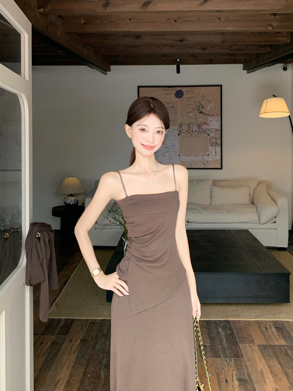 温柔风抹胸褶皱背心长袖开衫外套高腰半身裙女2025秋季新款套装潮|undefined