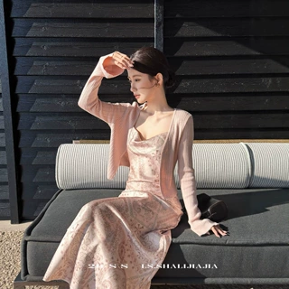LS高级感度假风荡领吊带连衣裙女广州十三行2026春新款长裙 23070