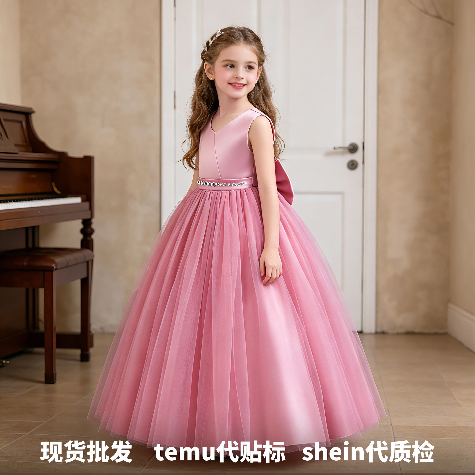 Vestido de niña transfronteriza vestido de princesa de arco largo vestido de piano para niños vestido de rendimiento 8619