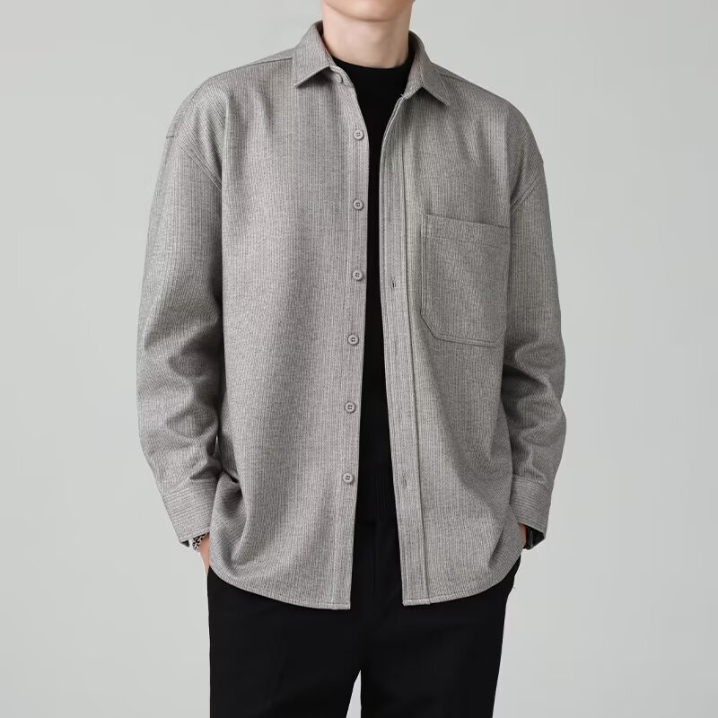 Korean Style Autumn and Winter New Woolen Shirt Long-Sleeved Warm High-End Shirt Handsome Inner Casual Shirt for Boys