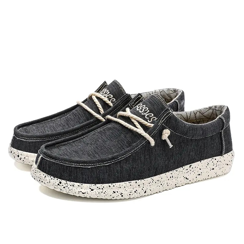 2025 al por mayor de primavera de mediana edad nuevos zapatos casuales de hombre zapatos de tela transpirables zapatos de lona PU ligeros zapatos de pedaleos
