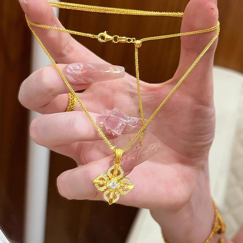 新中式十字金刚杵吊坠颈链女满钻镶嵌点钻项链新款锁骨链挂坠礼物|undefined