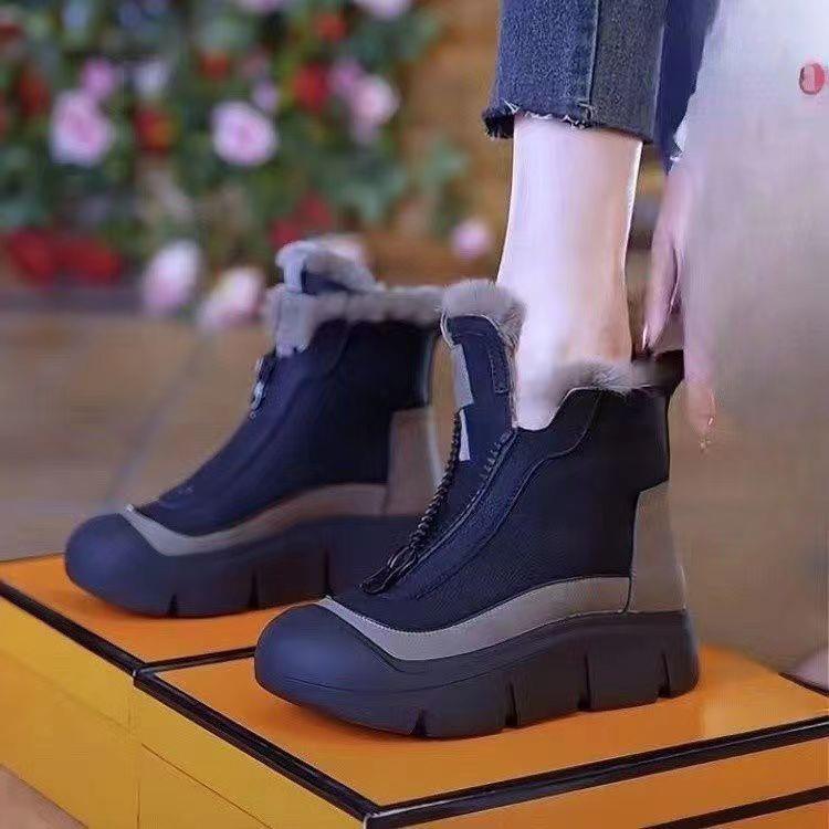 Snow boots women's autumn and winter velvet warm large cotton shoes waterproof and non-slip thick-soled high-top Martin boots_voghion.com