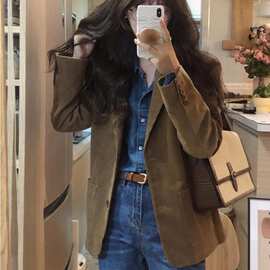 灯芯绒外套小西服女小个子今年流行春秋季新款高级感气质优雅驼色
