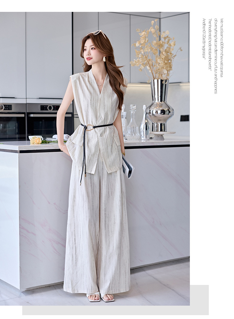 Bộ vest nữ không tay quần ống rộng cao cấp mùa hè 2025 – Áo khoác vest không tay kết hợp quần ống rộng hai mảnh HR1170 — Màu đen, Màu trắng be chi tiết 15