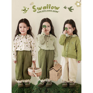Wurib Girl Floral Xiaoyan suit Autumn Cute Doll Lar Shirt Hollow Jacquard Vest Sweater