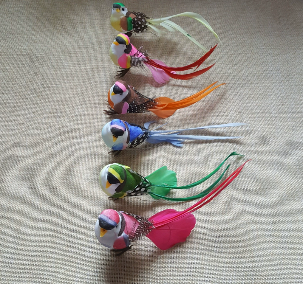 12 см шестицветная птица с перьями на конец года большая акция в наличии имитация декоративной птицы
