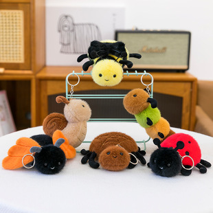 Cute Bee Plush Pendant Spider Doll Snail Small Pendant School Bag Keychain Female Caterpillar Insect Doll