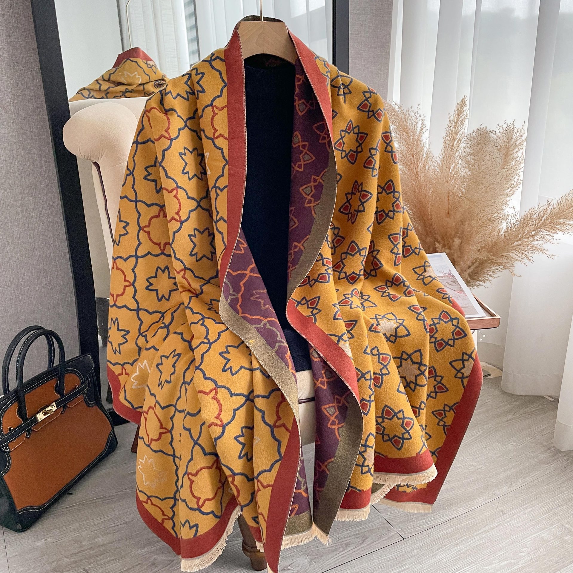 2023 nuevo estilo coreano simple todo fósforo estrella impresa bufanda mujer Otoño e Invierno engrosada moda elegante chal de Cachemira