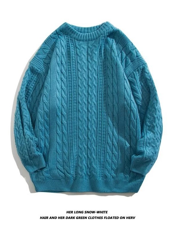 麻花のセーターの男性の丸首はゆったりしています。