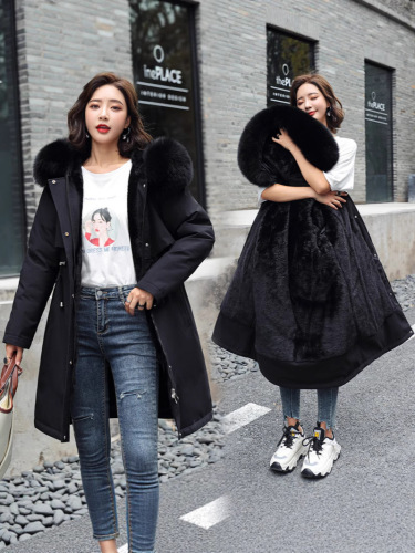 2025 winter European and American style cotton-padded coat, medium-length large fur collar plus velvet cotton-padded jacket, down cotton-padded coat, cotton-padded jacket