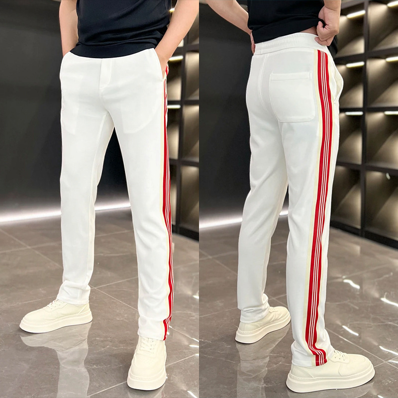 2023 Spring and Autumn New Wide Leg Straight-Leg Pants Men's Korean Style Trendy Slim Casual Pants Loose Striped Sports Pants