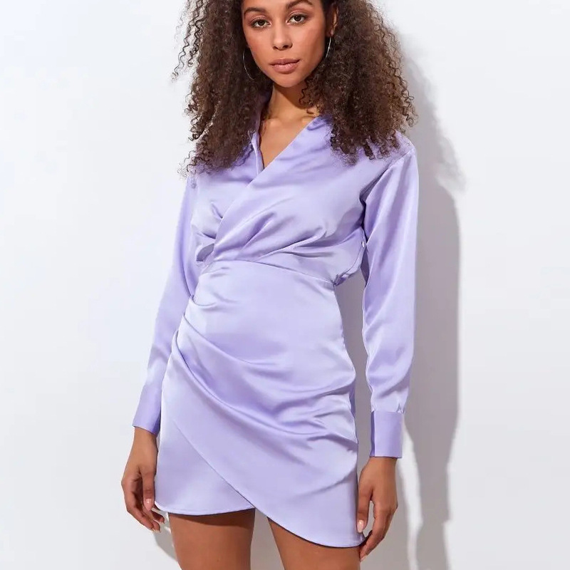 Платье женское шелковое satin long sleeve dress Платье женское шелковое satin long sleeve dress