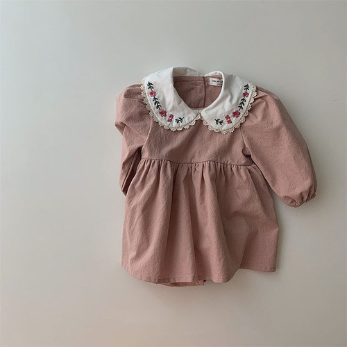 Korean version of ins new girl baby doll collar embroidered skirt infant and toddler newborn cotton casual jumpsuit trendy