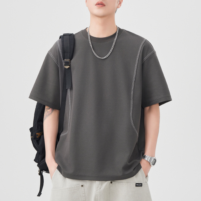 Shanggu Men's Summer New T-Shirt Men's Topstitched Loose Quarter Sleeve T-Shirt Easiest for Match Casual Trend Shanggu Men's Summer New T-Shirt Men's Topstitched Loose Quarter Sleeve T-Shirt Easiest for Match Casual Trend