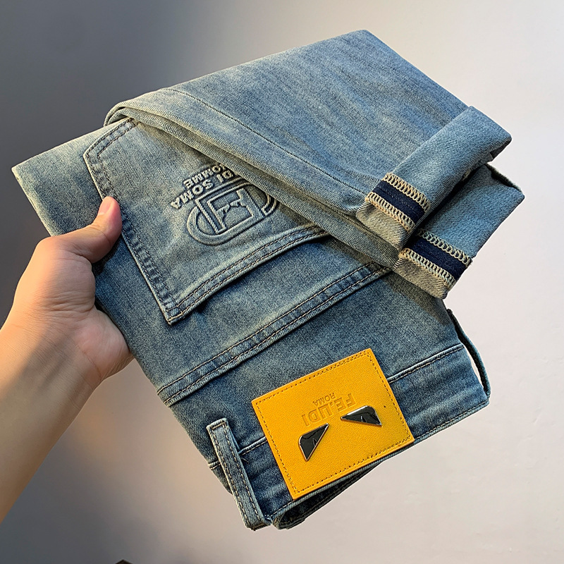 High-end light blue Jeans Men's Fashionable Brand Distinctive Stretch Slim-fit Fashionable Stretch Summer Thin All-match Cropped Pants High-end light blue Jeans Men's Fashionable Brand Distinctive Stretch Slim-fit Fashionable Stretch Summer Thin All-match Cropped Pants