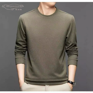 男士桑蚕丝圆领卫衣2024春秋季新款薄款中年宽松长袖T恤打底衫男