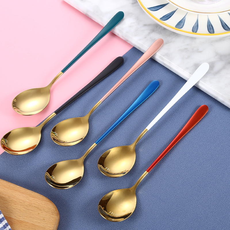跨境新款304不锈钢韩式勺子 创意家用酒店西餐餐具调羹勺主餐勺子