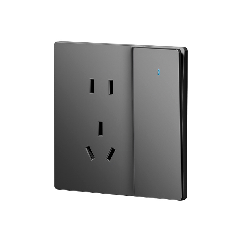 interruptor LED de pared de alta potencia horno electromagnético cerámico núcleo de cinco agujeros toma de corriente de fuego piel gris fábrica al por mayor image 5