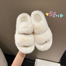毛毛拖鞋女外穿网红松糕厚底增高显瘦仙女风百搭一字拖毛面拖鞋