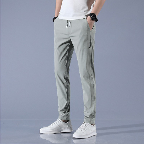 2023 estilo coreano de seda del hielo pantalones casuales los hombres verano Delgado trabajo tendencia suelta recta transpirable deportes