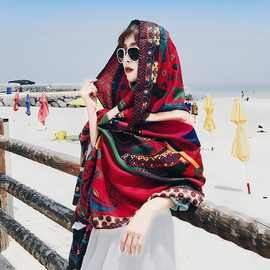 春夏披肩韩版民族风青海旅游海边沙滩巾防晒纱巾遮阳棉麻围巾女