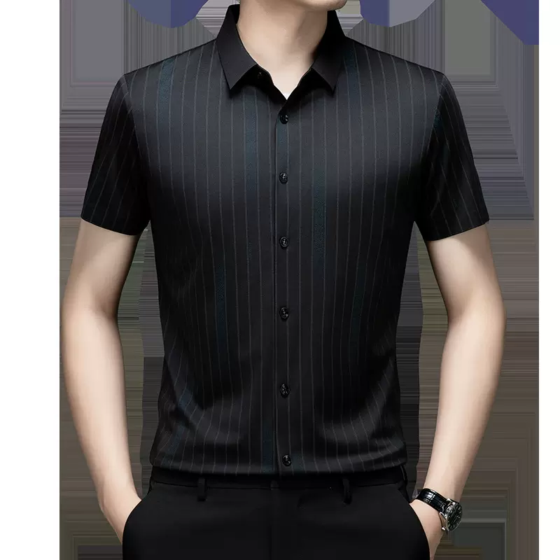 2024夏季新款男士中青年翻领舒适时尚休闲短袖衬衫上衣