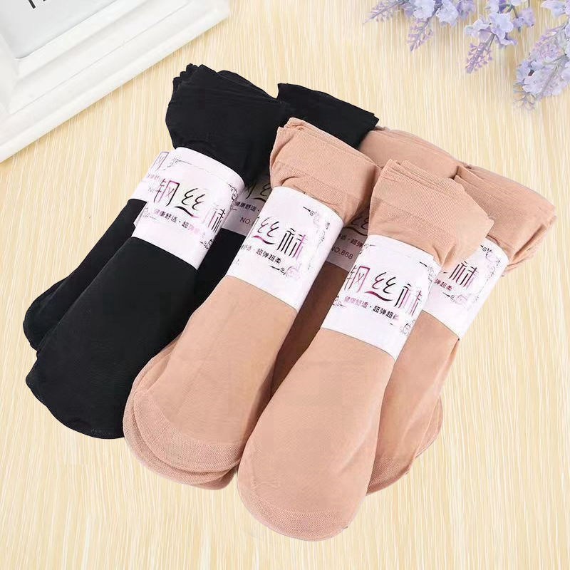 Silk stockings short socks meat socks black skin color short crystal ladies black socks flesh color skin thin tube through meat