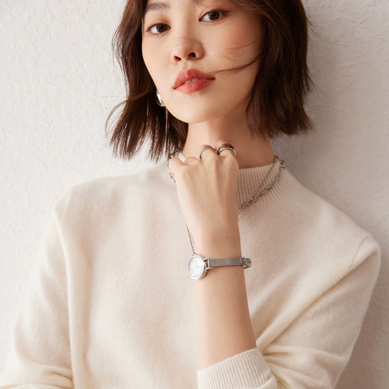 Cashmere knitted sweater, solid short base body-friendly warm long-sleeve, high collar