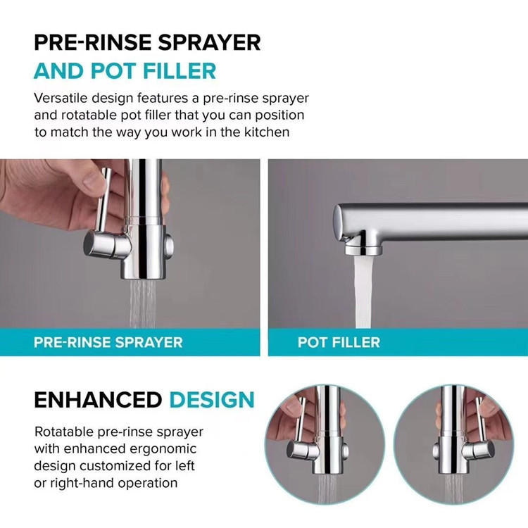 The contemporary all-copper cold and hot single handle island kitchen from Germany features a magnetic sink for washing vegetables, a pull-out flower shower, and a rotatable faucet Specification drawing