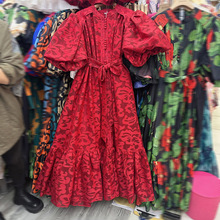 十三行泰国小众宽松泡泡袖单排扣植绒系带泡泡袖连衣裙A3#8970