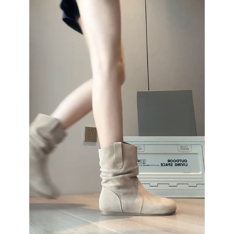 现货版 ~复古内增高小短靴女西部靴秋冬套筒勃肯堆堆靴显瘦短筒靴|undefined