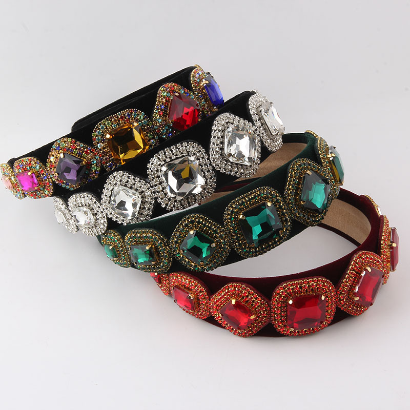 Crystal Headwear New Fashion European and American-style Baroque Fleece with Gemstone Hair Hoop Women's Ball Show Hair Accessories for Women